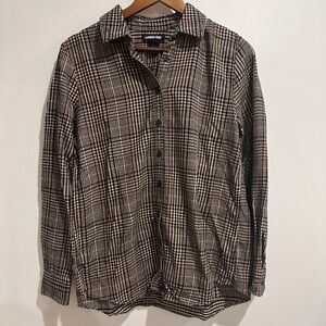LANDS' END 100% Cotton Dark Plaid Western Oversized Button Up Size M